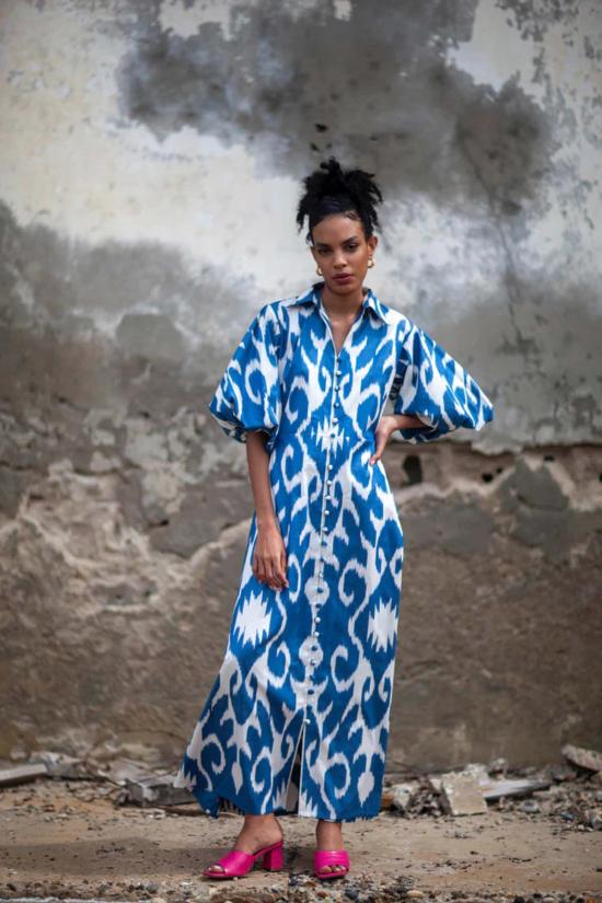  De Castro 롱 원피스 조드푸르 드레스 블루 Ikat - OTHER BRANDS