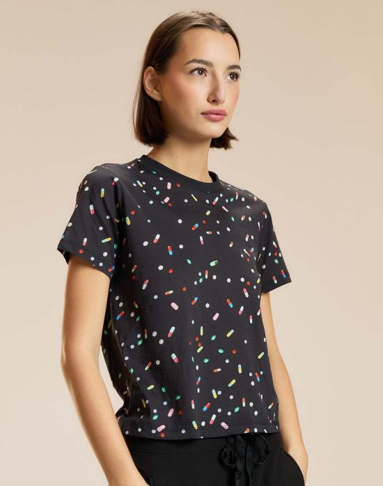  신시아 로리 반팔 티셔츠 신시아 로울리 필 프린트 티셔츠 블랙 - CYNTHIA ROWLEY