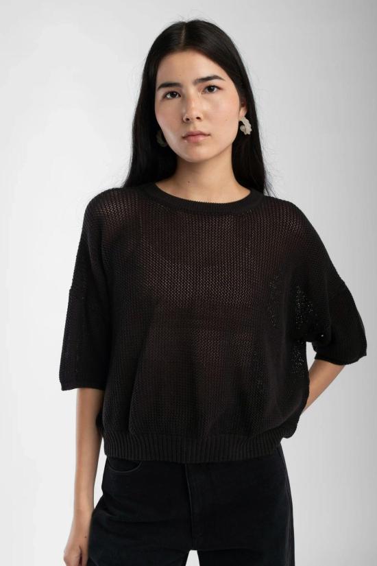  미셀라 그렉 반팔 티셔츠 미카엘라 그렉 메쉬 티셔츠 페이드 블랙 - MICAELA GREG