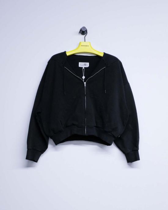  MM6 메종마르지엘라 후드 티셔츠 Mm6 메종 마르지엘라 블랙 코튼 디컨스트럭티드 지퍼 스웨트셔츠 - MM6 MAISON MARGIELA