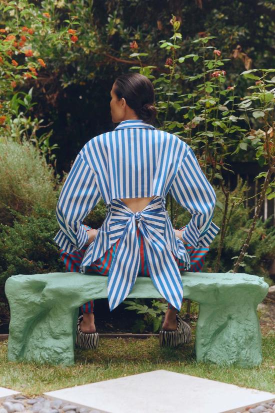  COTTON POPLIN 셔츠 사이먼 밀러 로크 포플린 버튼업 셔츠 블루 스트라이프 - OTHER BRANDS