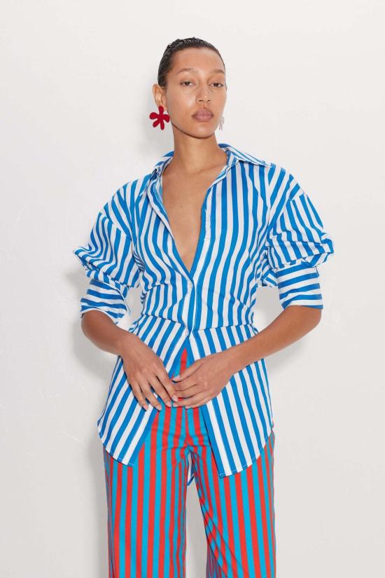  COTTON POPLIN 셔츠 사이먼 밀러 로크 포플린 버튼업 셔츠 블루 스트라이프 - OTHER BRANDS