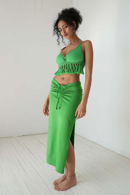  아바카시 롱 스커트 미디 슬릿 스커트 라임