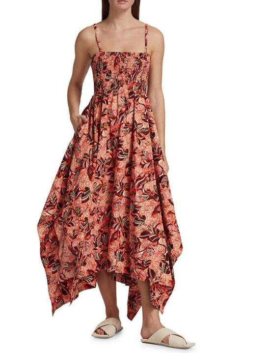  에이엘씨 롱 원피스 A.L.C. 여성 Adriana Cut Out Smocked Asymmetric Maxi Dress 오렌지/로즈 멀티 - A.L.C.