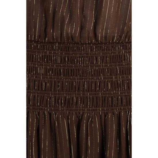  셀프 포트레이트 롱 원피스 조젯 오프숄더 맥시 드레스 브라운 - SELF PORTRAIT
