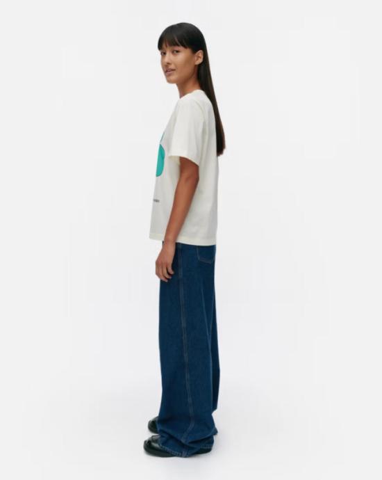  마리메꼬 반팔 티셔츠 Marimekko Jakso Piirto Unikko Kioski 티셔츠 청록색 - MARIMEKKO