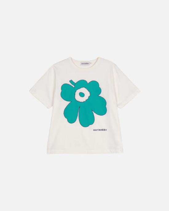  마리메꼬 반팔 티셔츠 Marimekko Jakso Piirto Unikko Kioski 티셔츠 청록색 - MARIMEKKO