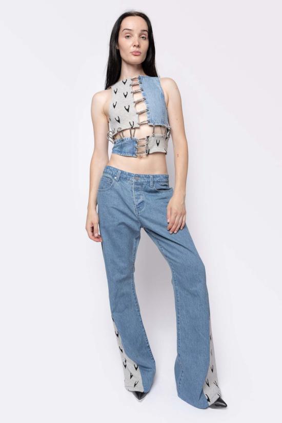  팡 뉴욕 데님 팬츠 팡 자카드 니트/데님 믹스 미디어 팡 진 데님/그레이 - FANG NYC