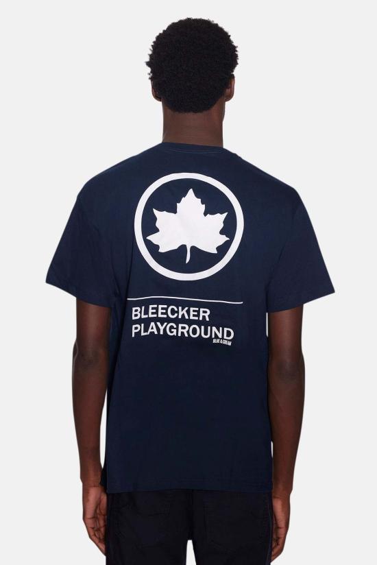  블루&크림 반팔 티셔츠 BNCMFW22 15 NAVY WHITE LEAF INSIGNIA - BLUE&CREAM