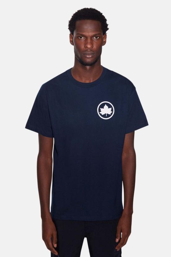  블루&크림 반팔 티셔츠 BNCMFW22 15 NAVY WHITE LEAF INSIGNIA - BLUE&CREAM