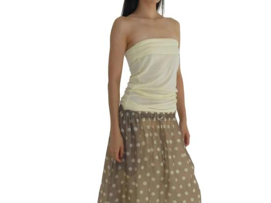  파이드 미 나우 미디 스커트 파인드 미 나우 해님 도트 무늬 스커트 크림/모카 - FIND ME NOW