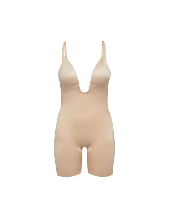  스팽스 바디수트 티셔츠 플런지 로우 백 바디수트 샴페인 베이지 - SPANX