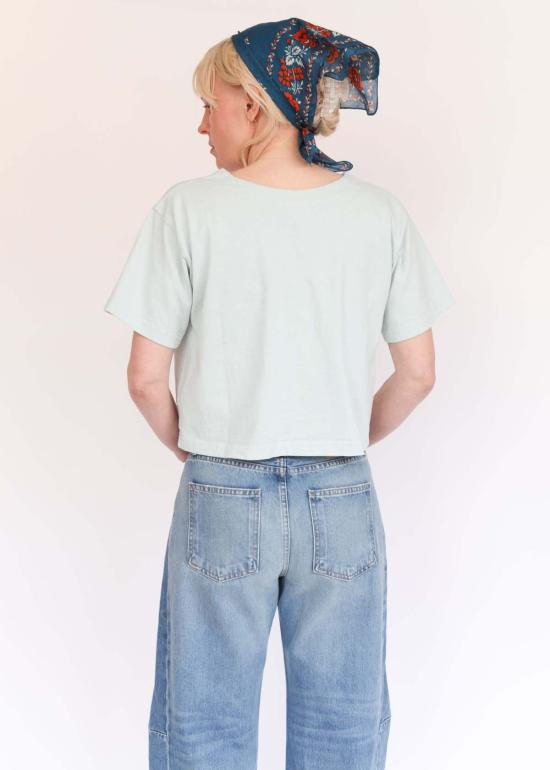  퍼시픽 코튼 반팔 티셔츠 반팔 크롭 브이넥 티셔츠 미스트 - PACIFIC COTTON