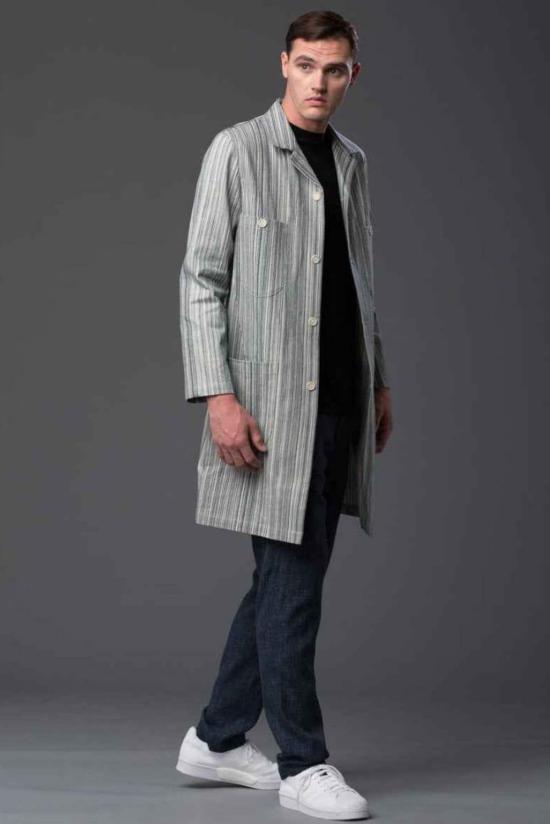  THE ENSIGN 자켓 Ensign Krammer & Stoudt 철도 스트라이프 데님 작업복 코트 (청/백색) - OTHER BRANDS