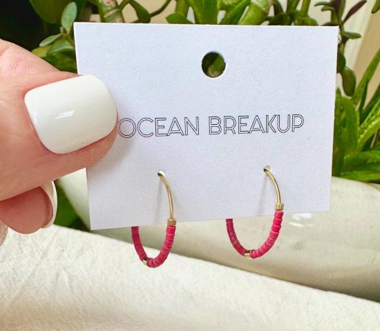  오션 브레이크업 이어링 타이니 컬러풀 골드 바 후프  블러쉬 - OCEAN BREAKUP