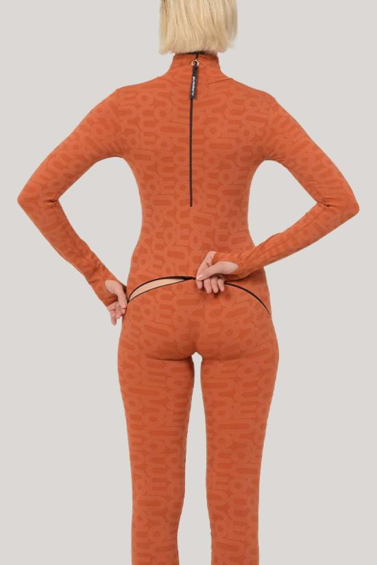  모노수트 바디수트 티셔츠 터틀넥 긴팔 전신 친환경 바디수트 오렌지색 - MONOSUIT