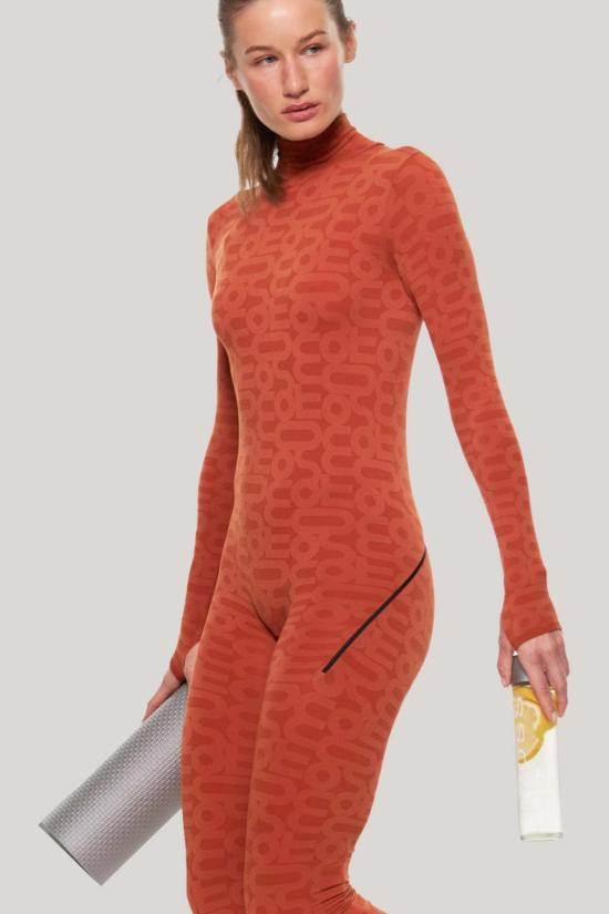  모노수트 바디수트 티셔츠 터틀넥 긴팔 전신 친환경 바디수트 오렌지색 - MONOSUIT