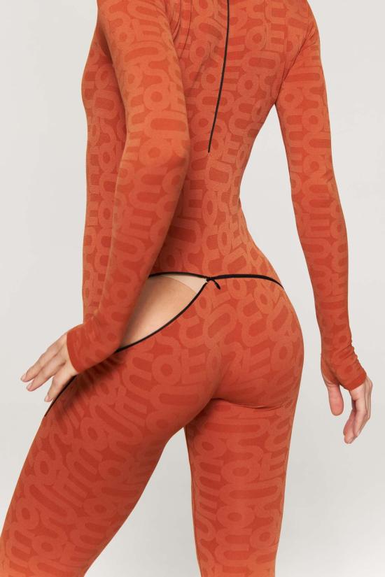  모노수트 바디수트 티셔츠 터틀넥 긴팔 전신 친환경 바디수트 오렌지색 - MONOSUIT