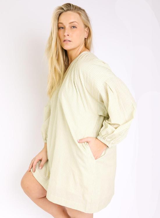  시크 콜렉티브 숏 원피스 Seek Collective Katie Dress Matcha Stripe - SEEK COLLECTIVE