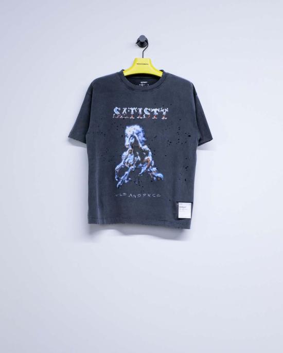  새티스파이 반팔 티셔츠 Satisfy 에이지드 블랙 모스 테크 호스 티셔츠