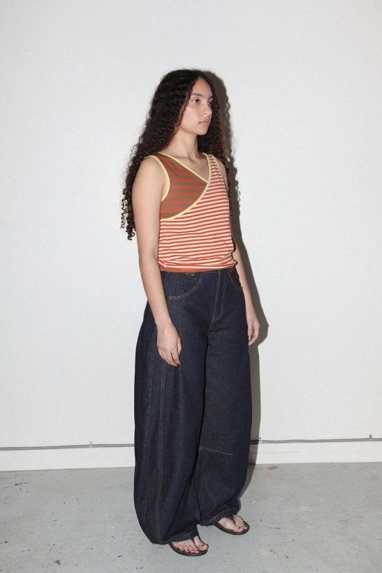  케이코 민소매 티셔츠 Kk Co 레이어드 루프 탱크 믹스 스트라이프 - KKCO
