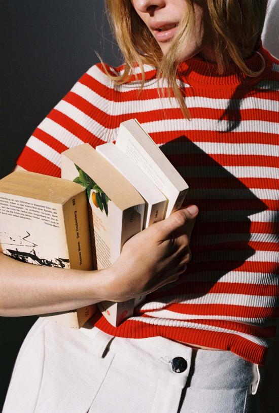  마리아 스탠리 폴로 티셔츠 존스 리브드 티 피퀼로 스트라이프 - MARIA STANLEY