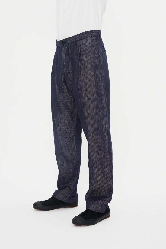  한센 가먼츠 스트레이트 팬츠 수네 클래식 플리츠 팬츠 네이비 도비 - HANSEN GARMENTS