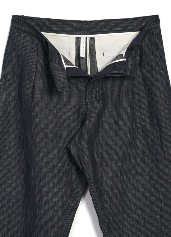  한센 가먼츠 스트레이트 팬츠 수네 클래식 플리츠 팬츠 네이비 도비 - HANSEN GARMENTS