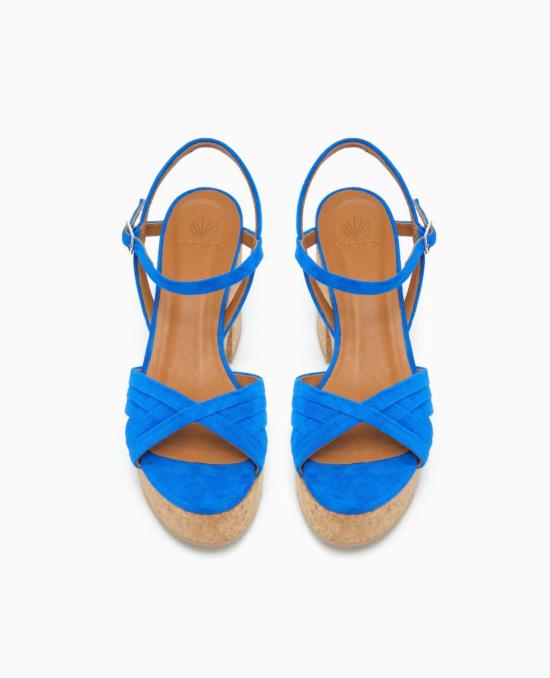  코클리코 샌들 Coclico 봄 여름 2025 Bee Wedge Sandal Azul Fluo Suede - COCLICO