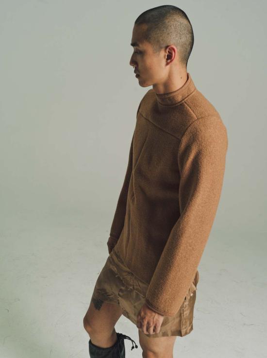  리에르 긴팔 티셔츠 리어 울 긴팔 워커 탑 카멜 - RIER