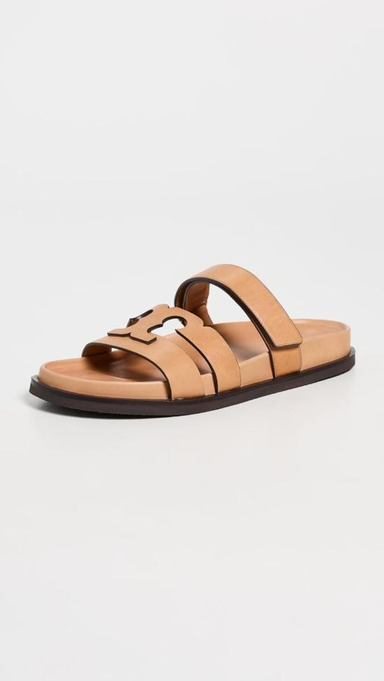  토리버치 뮬/슬리퍼 이네스 나파 가죽 스포츠 슬라이드 카멜로 - TORY BURCH