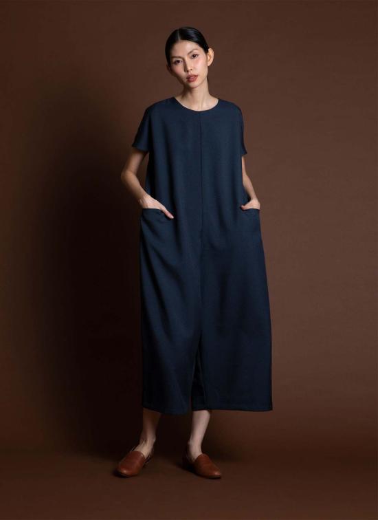  카렘 점프수트 Kaarem Dahlia Pleatstay 포켓 Onesie 다크 블루 - KAAREM