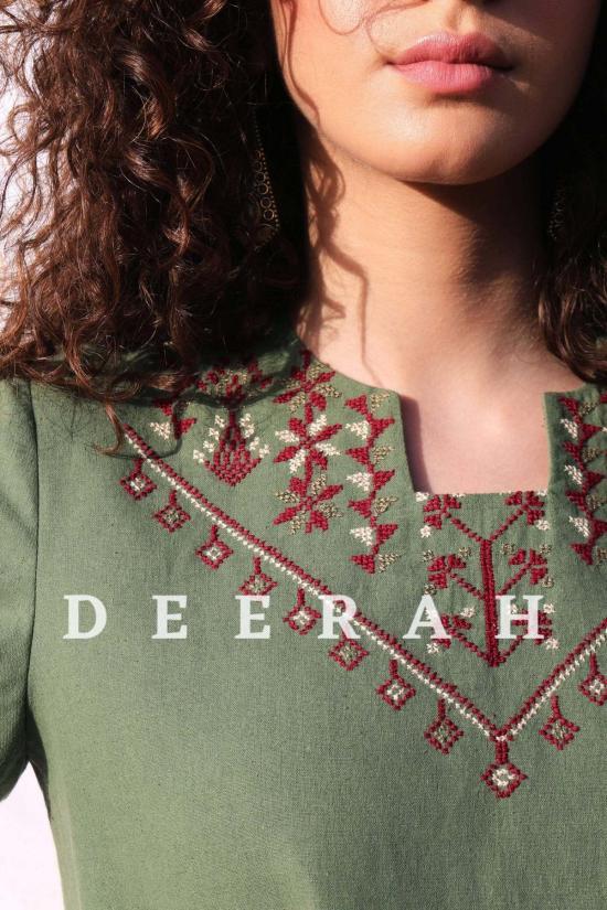  디라 반팔 티셔츠 팔라히 손자수 린넨 셔츠 - DEERAH