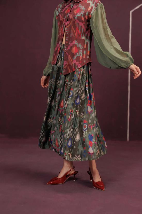  Maison Qala 롱 스커트 메종 칼라 플리츠 버스 스커트 올리브 - OTHER BRANDS