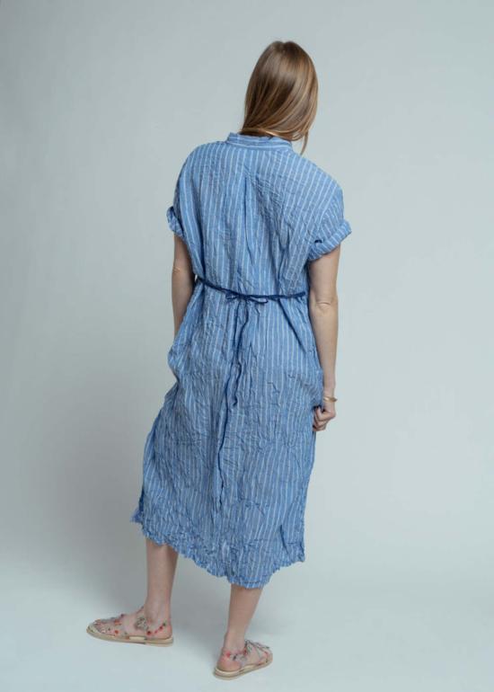  파드칼레 미디 원피스 Pas De Calais 셔링 스트라이프 드레스 색스 블루 - PAS DE CALAIS