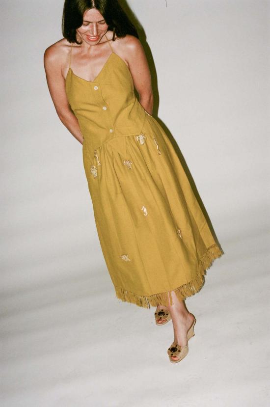  100% Silk 미디 원피스 100% 실크 노비  풀스 골드 - OTHER BRANDS