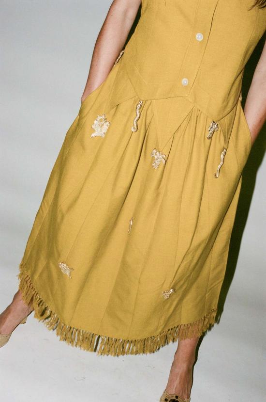  100% Silk 미디 원피스 100% 실크 노비  풀스 골드 - OTHER BRANDS