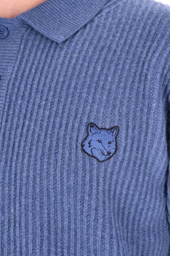 25FW 메종키츠네 폭스 헤드 울 립드 폴로 티셔츠 PM00213KT11490330 Blue - MAISON KITSUNE