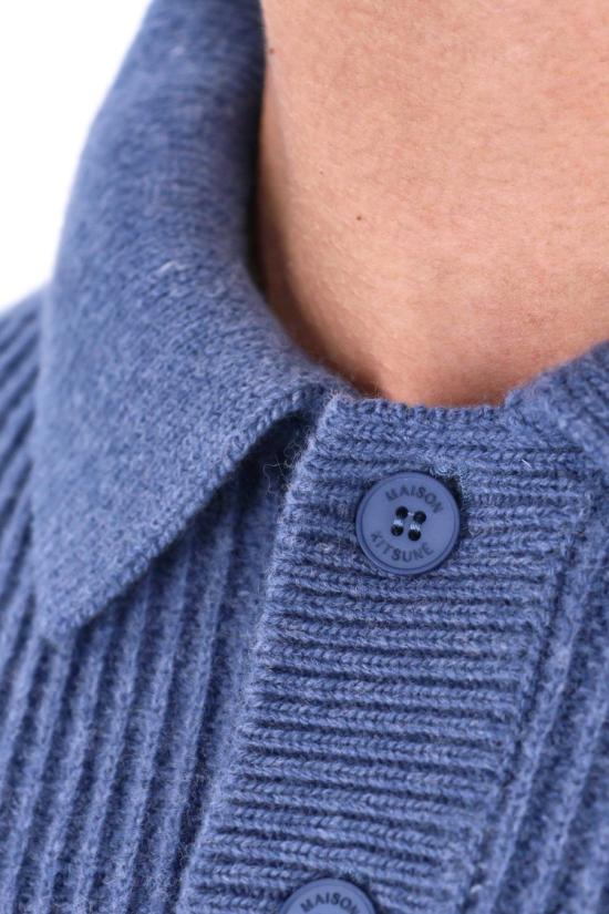 25FW 메종키츠네 폭스 헤드 울 립드 폴로 티셔츠 PM00213KT11490330 Blue - MAISON KITSUNE