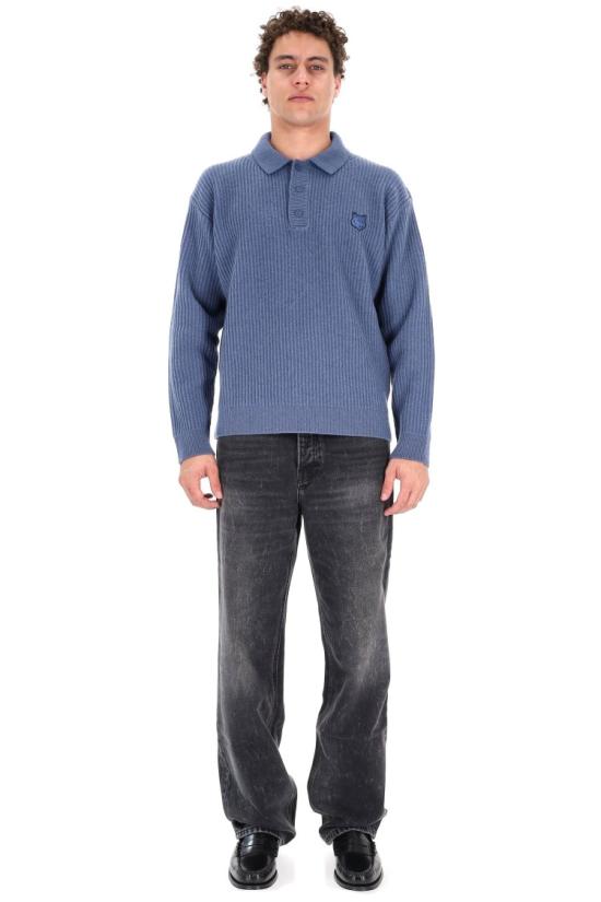 25FW 메종키츠네 폭스 헤드 울 립드 폴로 티셔츠 PM00213KT11490330 Blue