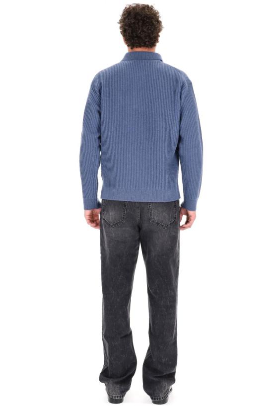 25FW 메종키츠네 폭스 헤드 울 립드 폴로 티셔츠 PM00213KT11490330 Blue - MAISON KITSUNE