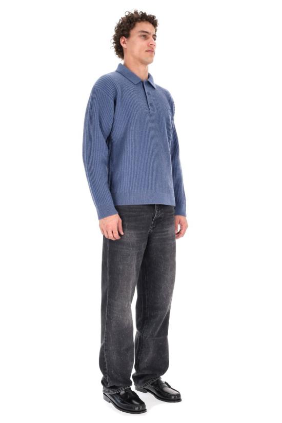 25FW 메종키츠네 폭스 헤드 울 립드 폴로 티셔츠 PM00213KT11490330 Blue - MAISON KITSUNE