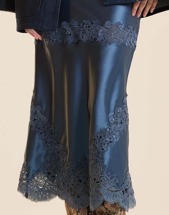  신시아 로리 롱 스커트 신시아 로울리 가르보 실키 레이스 스커트 데님 블루 - CYNTHIA ROWLEY