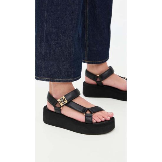  토리버치 샌들 멜로우 레더 플랫폼  퍼펙트 블랙/골드 - TORY BURCH