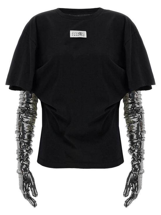  MM6 메종마르지엘라 반팔 티셔츠 Mm6 메종 마르지엘라 코튼 티셔츠 블랙 - MM6 MAISON MARGIELA