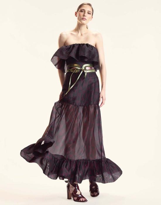  신시아 로리 롱 스커트 신시아 로울리 유제니아 오르간자 스커트 블랙/버건디 - CYNTHIA ROWLEY