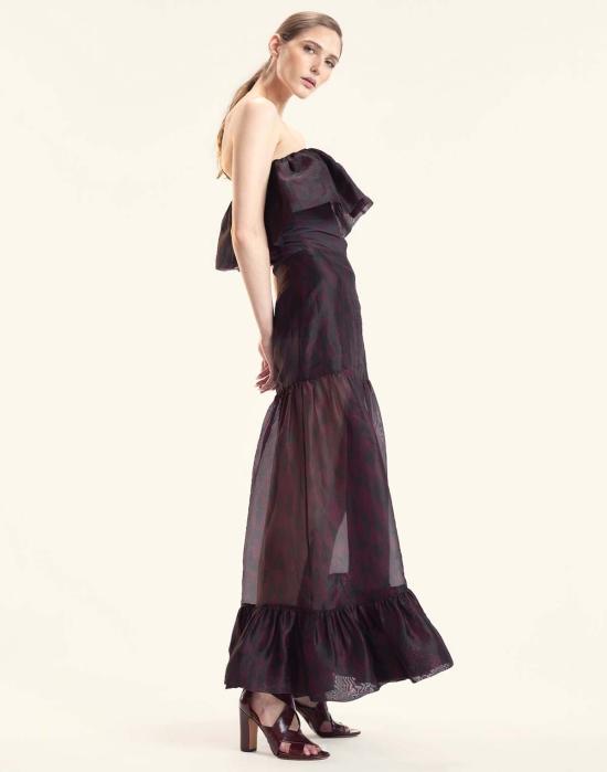  신시아 로리 롱 스커트 신시아 로울리 유제니아 오르간자 스커트 블랙/버건디 - CYNTHIA ROWLEY