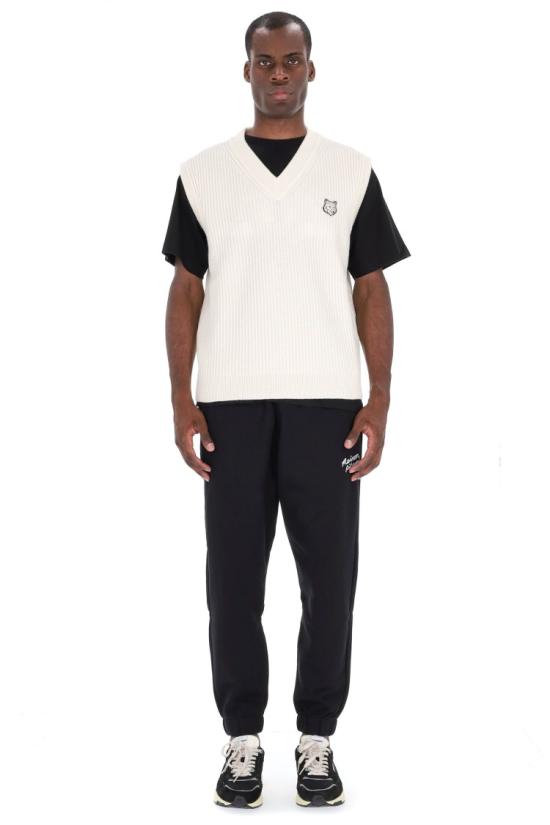 25FW 메종키츠네 폭스 헤드 울 립드 베스트 PM00810KT1149P700 White - MAISON KITSUNE