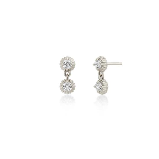  리지 맨들러 파인 주얼리 이어링 플루티드 베젤 라운드 다이아몬드 더블 드롭 스터드 - LIZZI MANDLER FINE JEWELRY