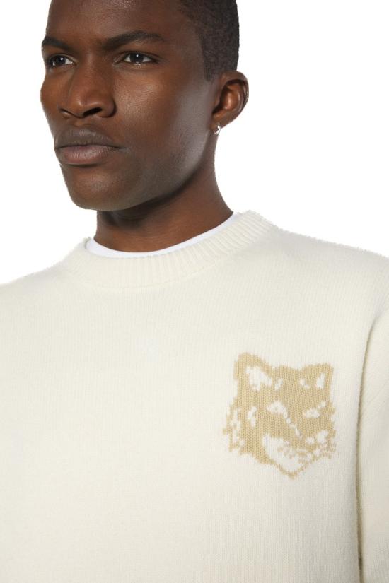 25FW 메종키츠네 폭스 헤드 인타르시아 메리노 스웨터 PM00816KM03290395 Neutrals - MAISON KITSUNE